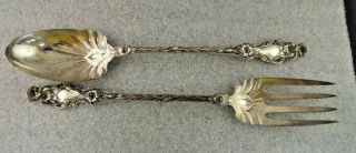 Very Large Sterling Silver Serving Fork & Spoon “lily” By Whiting/gorham