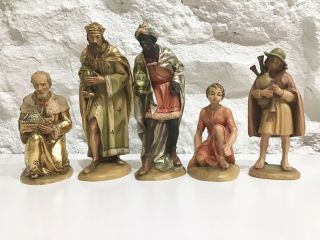 Vintage Large 60 ' s Kuolt ANRI Italy Carved Wood NATIVITY Stable w /19 Figurines 7