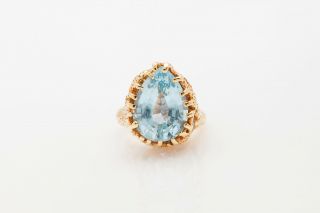 Vintage 1950s $6000 10ct Natural Aquamarine Coral 14k Yellow Gold Ring Heavy 15g