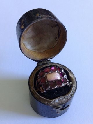 Georgian 9ct Gold Flat Cut Garnet Ring In Georgian Ring Box Circa 1820