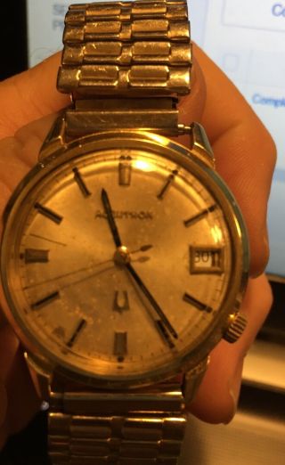 1974 Bulova Accutron 14k Gold Case Mens Calendar Watch Coca Cola 25 Year Service