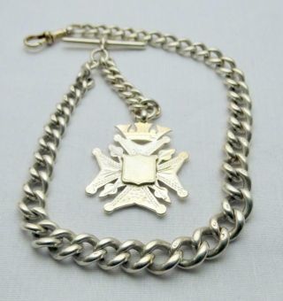 Victorian 1888 Heavy Solid Silver Albert Pocket Watch Chain With Silver Fob.