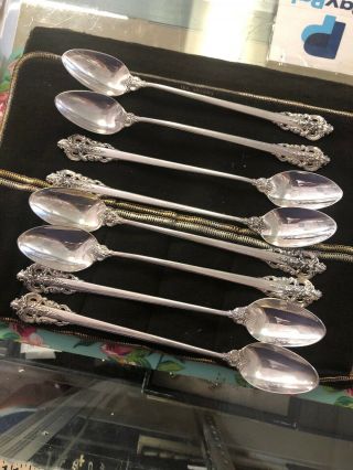 Set Of 8 Wallace Grand Baroque Sterling Silver 7 - 5/8 " Iced Tea Spoons