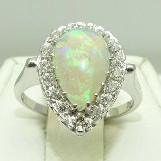 14k Vintage White Gold Diamond And Opal Ring.  0.  30ct