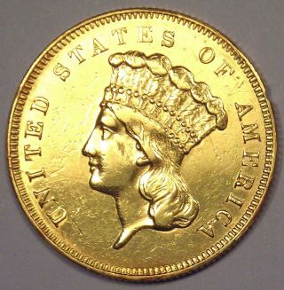 1857 Indian Three Dollar Gold Coin ($3) - Au Details - Rare Coin