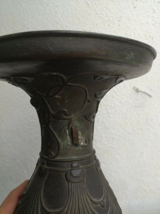 2ND VASE FOR M Antique Chinese Bronze Vase with Silver Inlay Qing Dynasty 3