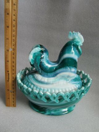 Vintage Imperial Slag Glass Ornate Chicken on Nest Cookie Jar Rare Green 6