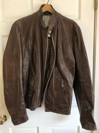 Cool Vintage Schott Cafe Racer Leather Jacket Brown Size 44 Motorcycle Biker
