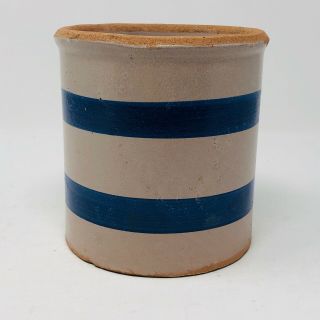 Vintage Blue Stripe Stoneware Butter Crock