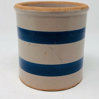 Vintage Blue Stripe Stoneware Butter Crock 2
