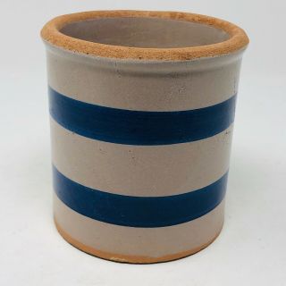 Vintage Blue Stripe Stoneware Butter Crock 3