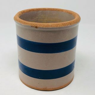 Vintage Blue Stripe Stoneware Butter Crock 4