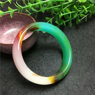 China Hand Carving Natural Red And White Green Jade Bracelet Bangle 63mm