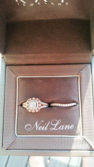Neil Lane Double Halo Cushion14kt Rose/white Gold Bridal Set Vintage Style