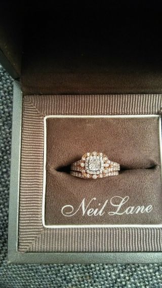 Neil lane double halo cushion14kt rose/white gold bridal set vintage style 5