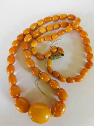 Antique Butterscotch Egg Yolk Amber Beads Necklace 28.  4 Grams