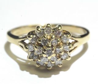 10k Yellow Gold.  50ct Si3 - I1 H Diamond Cluster Ring 3g Estate Vintage Womens