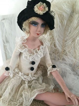 Antique French Boudoir Doll,  Pierrot Doll,  Paris,  Top Hat,  Circa 1920,  Paris