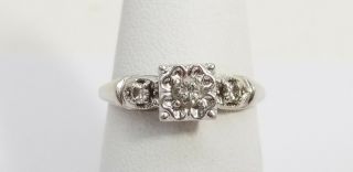 14k White Gold Melrose Vintage Diamond 3 Stone Engagement Ring Size 8