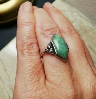 Bernard Instone c1930 Arts and Crafts silver and rare hexagonal amazonite ring 6