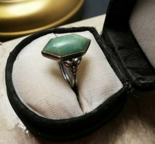 Bernard Instone c1930 Arts and Crafts silver and rare hexagonal amazonite ring 7