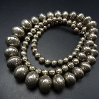 Vintage Navajo Hand Stamped Sterling Silver Navajo Pearls 35 " Strand Necklace