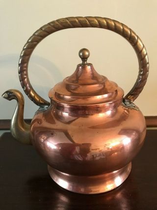 Antique Copper & Brass Tea Kettle Pot Made In Italy