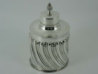 Fine Victorian Solid Sterling Silver Fluted Tea Caddy Canister London 1896 120g