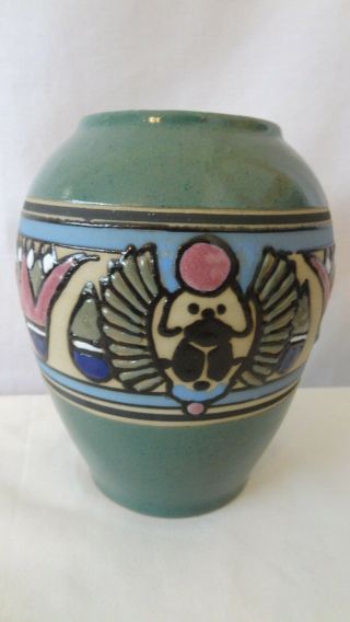 Brush Mccoy Pottery 1920 Rare King Tut 050 6”scarab Squeeze Bag Vase L215.