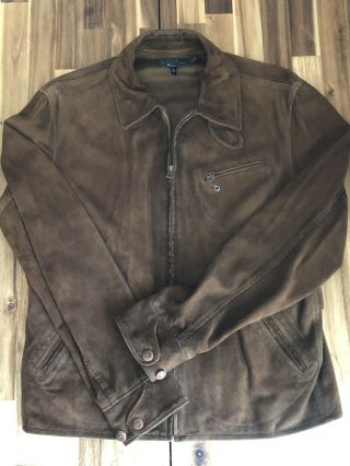 Ralph Lauren Vintage Suede Leather Jacket Brown M Medium Cinch Back Workwear