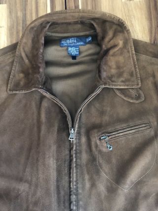 Ralph Lauren Vintage Suede Leather Jacket Brown M Medium Cinch Back Workwear 3