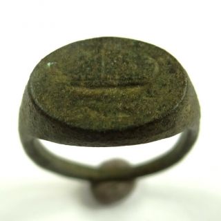 Viking Ancient Artifact Bronze Ring With Galley