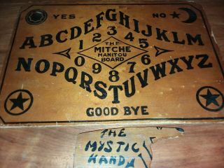 Vintage Mitche Manitou Ouija Board With Mystic Hand Very Rare 1920s