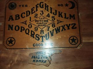 VINTAGE MITCHE MANITOU OUIJA BOARD WITH MYSTIC HAND VERY RARE 1920s 7