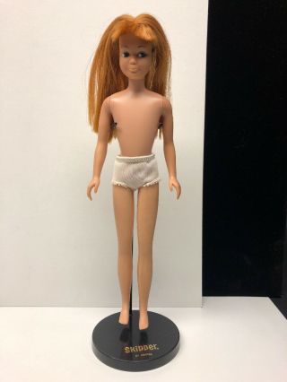 Old Vintage Barbie Skipper Doll With Red Hair Includes Stand