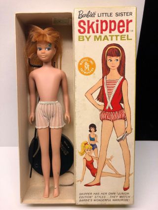 Old Vintage Barbie Skipper Doll With Red Hair Includes Box And Stand