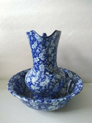 VICTORIA BLUE ENGLISH IRONSTONE PITCHER BOWL SET ENGLAND 4