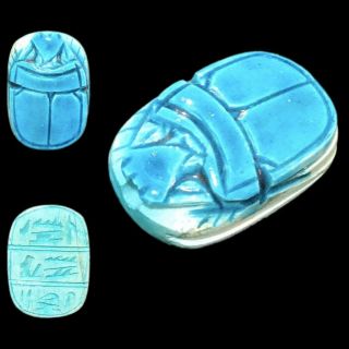 Very Rare Ancient Egyptian Blue Glazed Scarab Beetle Top Quality 300 B.  C.  (9)