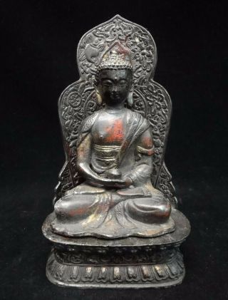Rare Old Chinese Bronze Shakyamuni Buddha Seated Statue Sculpture