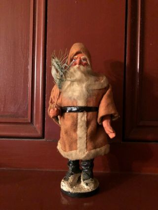 Antique German ? Christmas Composition Santa Feather Tree Figure Belsnickle 8 "