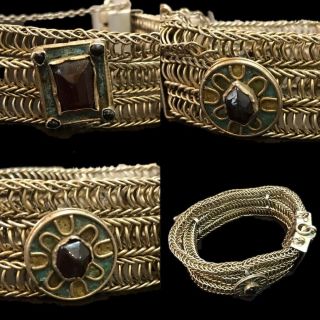 Very Rare Gandhara Ancient Silver Bracelet With Stones 200 - 400 Ad