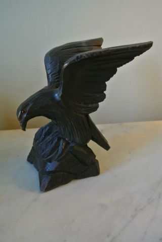 Vintage Hand Carved Wood Eagle Glass Eyes Taking Flight Figurine Statue 6 "