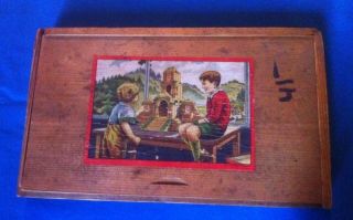 Antique Childs Toy Architectural Building Blocks W/wooden Box Boy & Girl Litho