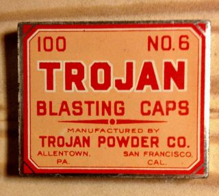 Trojan Blasting Caps Box Lid Allentown Pa San Francisco Ca
