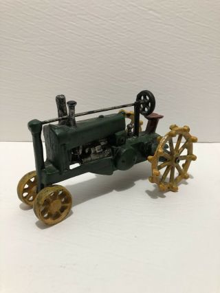 Vintage Cast Iron Tractor John Deere Green Yellow Antique Collectible Farming