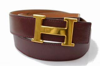 Authentic Vintage Hermes Belt Constance Bordeaux X Brown Goldtone Buckle 266849