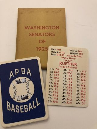 Apba Gtop 1925 Washington Senators Nm - 12 On 23 No Js