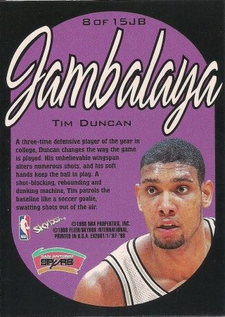1997 - 98 E - X2001 Jambalaya UNCUT RARE Tim Duncan Spurs 8 12