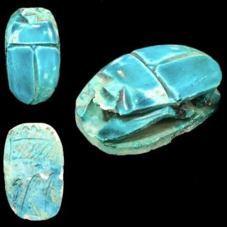 Very Rare Ancient Egyptian Blue Glazed Scarab Beetle Top Quality 300 B.  C.  (3)