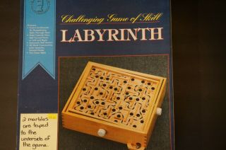 Vintage Labyrinth Wooden Board Game With Two Way Tilt Box And 2 Marbles